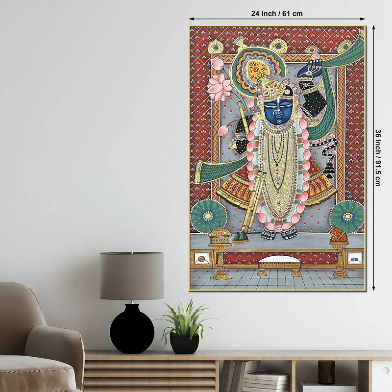Lord Shrinathji Temple Style Pichwai Canvas Wall Painting
