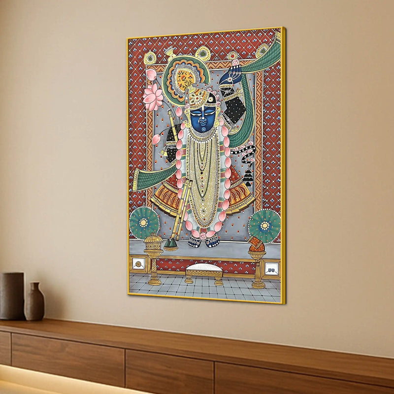 Lord Shrinathji Temple Style Pichwai Canvas Wall Painting
