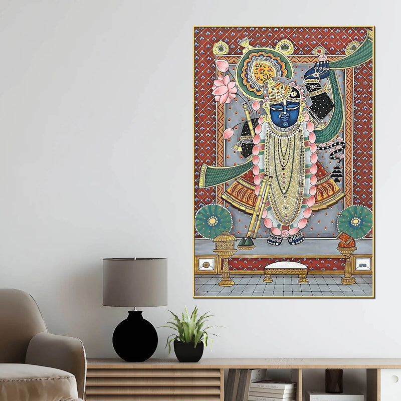 Lord Shrinathji Temple Style Pichwai Canvas Wall Painting