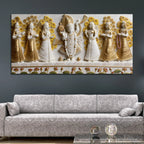 Lord Shrinathji with Devotees White and Golden 3D Canvas Wall Painting