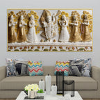 Lord Shrinathji with Devotees White and Golden 3D Canvas Wall Painting