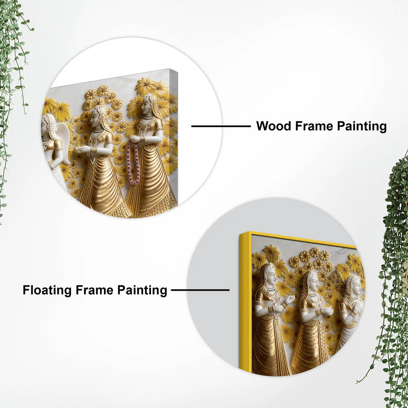 Lord Shrinathji with Devotees White and Golden 3D Canvas Wall Painting