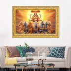 Lord Surya with Horses Floral Border Canvas Wall Painting