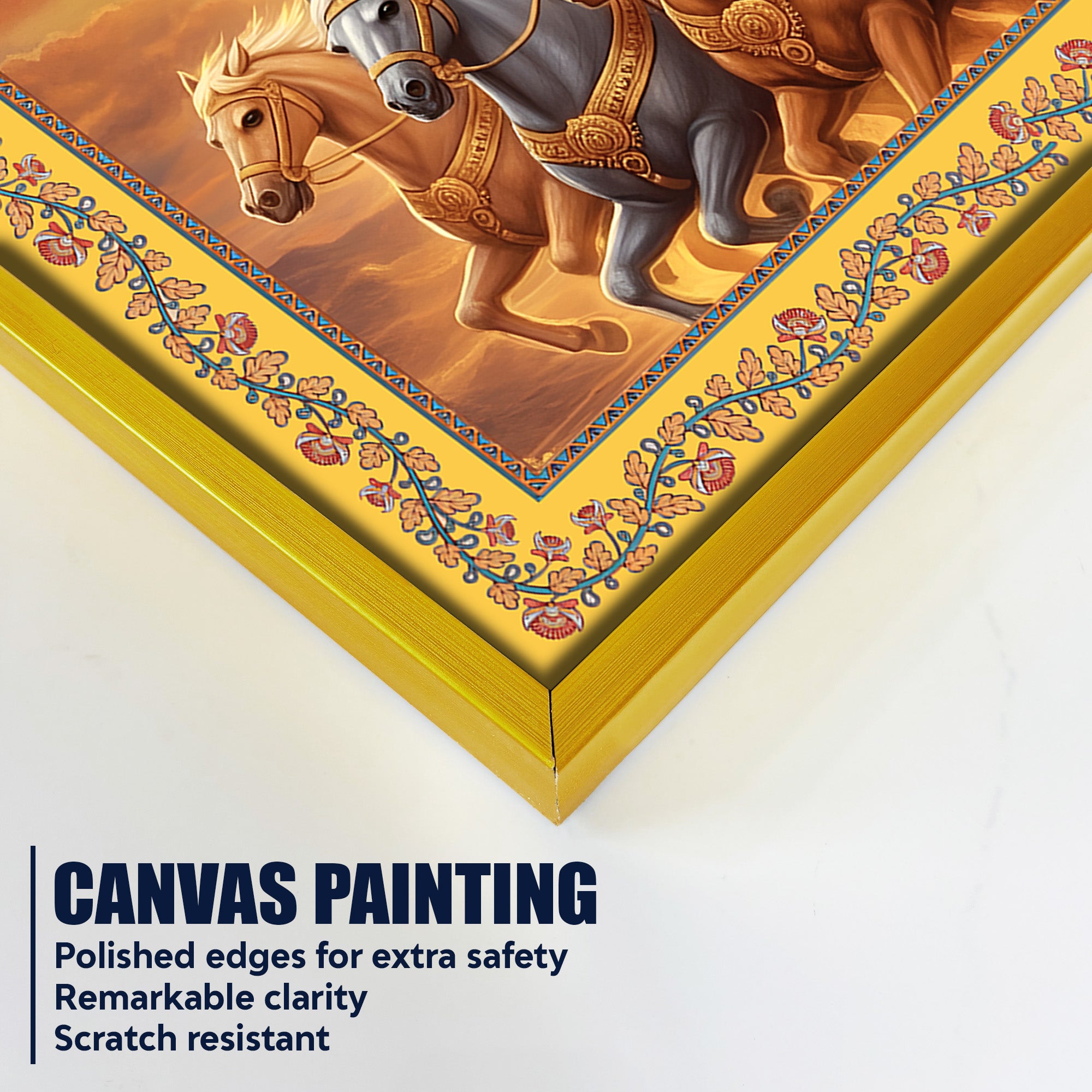 Lord Surya with Horses Floral Border Canvas Wall Painting