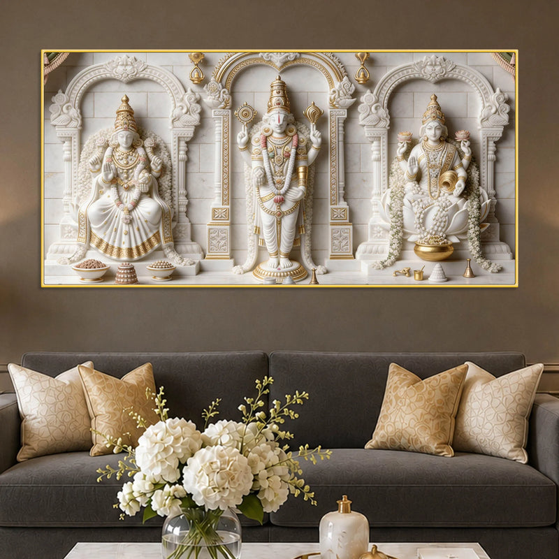Lord Venkateswara with Goddess Lakshmi & Padmavati 3D Canvas Wall Painting