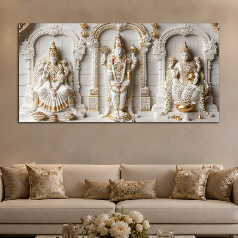Lord Venkateswara with Goddess Lakshmi & Padmavati 3D Canvas Wall Painting