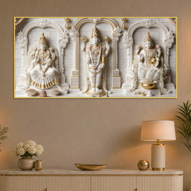Lord Venkateswara with Goddess Lakshmi & Padmavati 3D Canvas Wall Painting