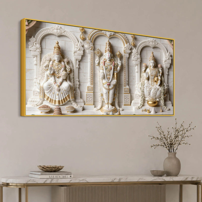 Lord Venkateswara with Goddess Lakshmi & Padmavati 3D Canvas Wall Painting