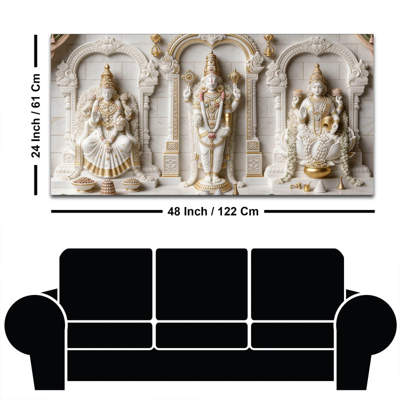 Lord Venkateswara with Goddess Lakshmi & Padmavati 3D Canvas Wall Painting