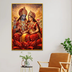 Lord Vishnu Goddess Lakshmi Floating Frame Crystal Wall Painting