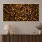 Lord Vishnu on Sheshnag with Narad Muni Metallic Look 3D Canvas Wall Painting