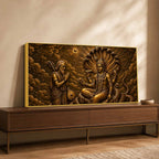 Lord Vishnu on Sheshnag with Narad Muni Metallic Look 3D Canvas Wall Painting