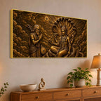 Lord Vishnu on Sheshnag with Narad Muni Metallic Look 3D Canvas Wall Painting