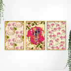 Lotus Floral Shrinath Ji Pichwai Canvas Wall Painting Set of Three
