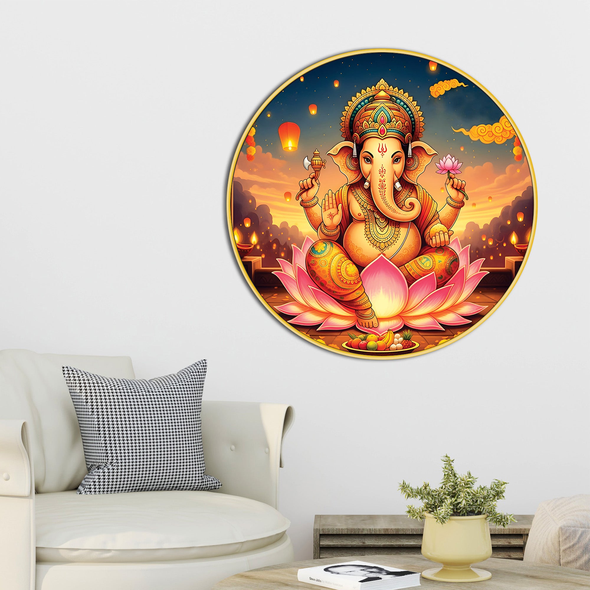 lotus-ganesh-ji-round-canvas-painting