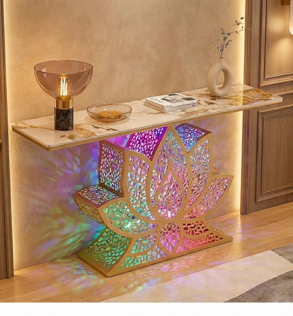 Lotus LED Console Table Gold | Premium Entryway Furniture