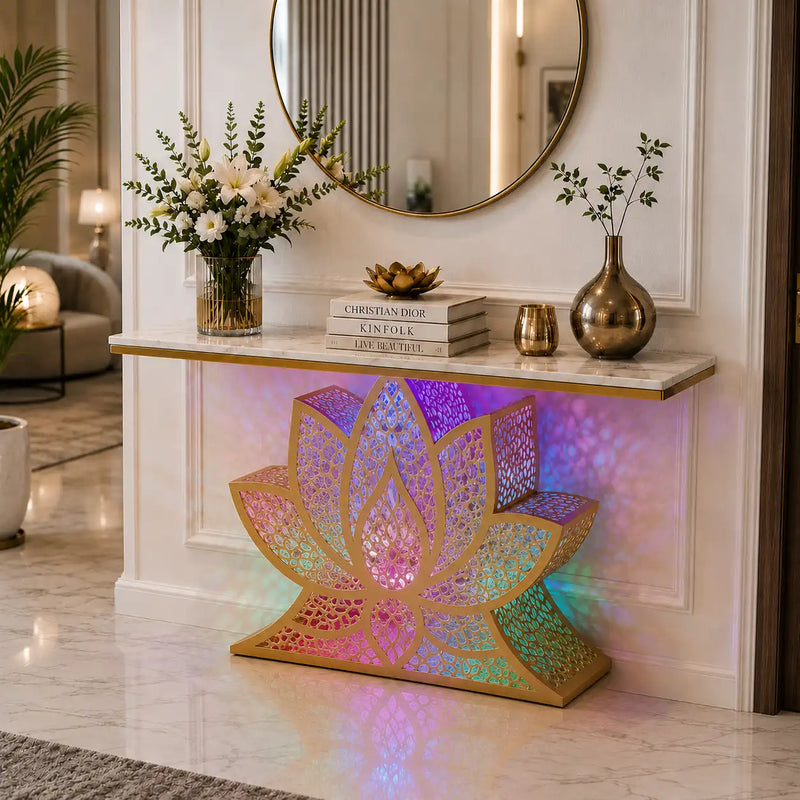 Lotus LED Console Table Gold | Premium Entryway Furniture (SS 302)