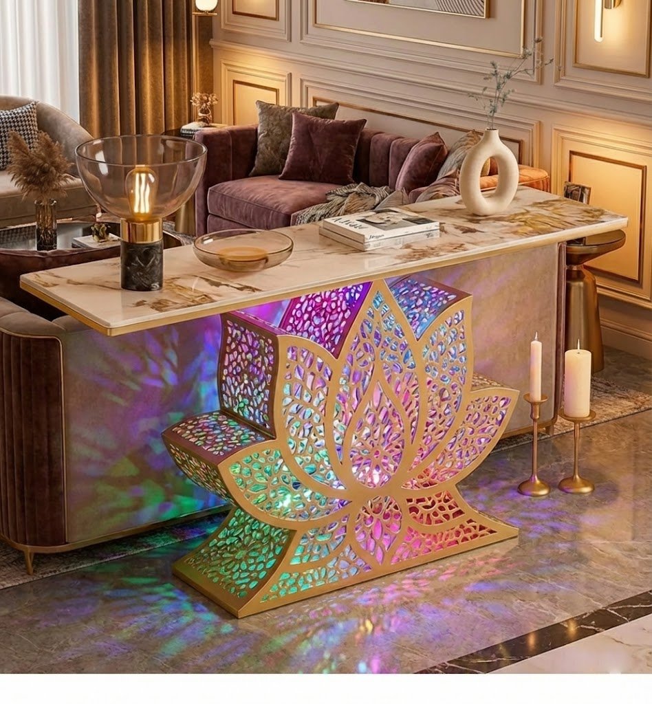 Lotus LED Console Table Gold | Premium Entryway Furniture (SS 302)