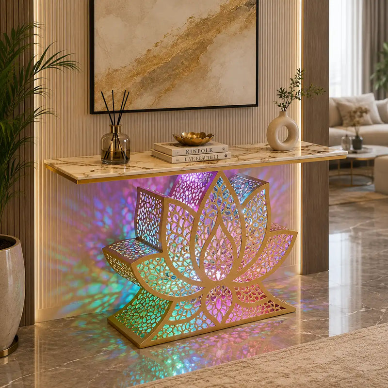 Lotus LED Console Table Gold | Premium Entryway Furniture (SS 302)