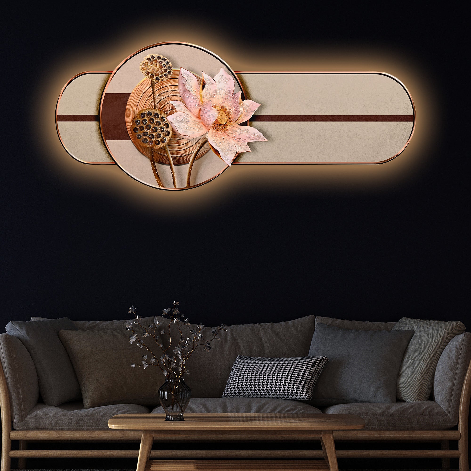 Lotus of The Paradise Crystal Glass Backlit LED Painting