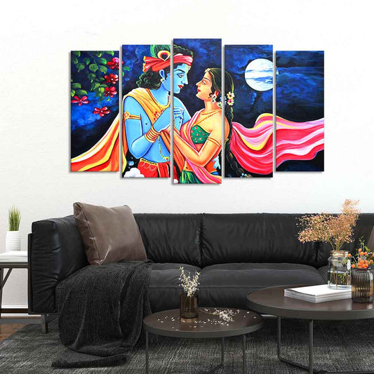 Love of Lord Radha Krishna Canvas Wall Painting Set of Five