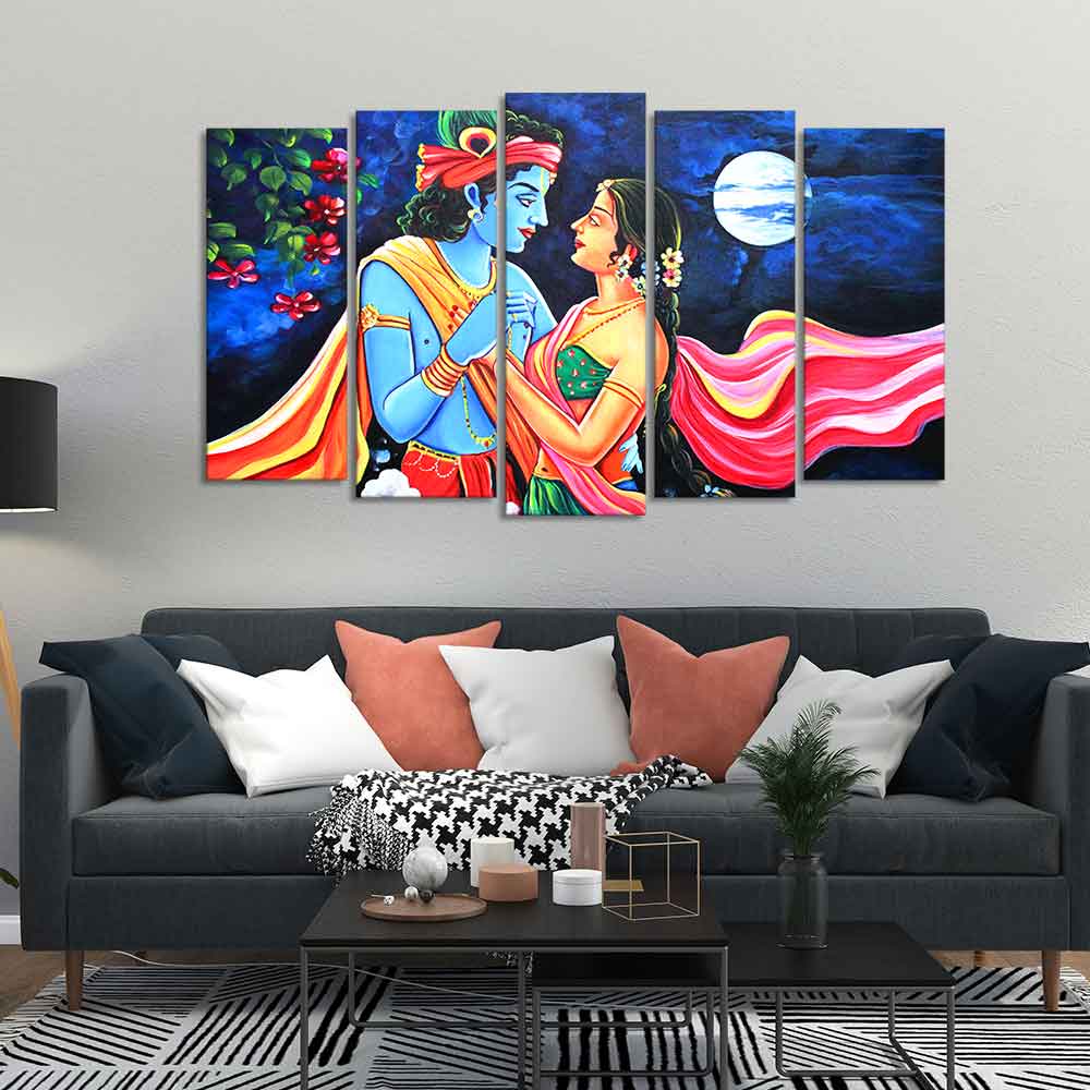 Love of Lord Radha Krishna Canvas Wall Painting Set of Five