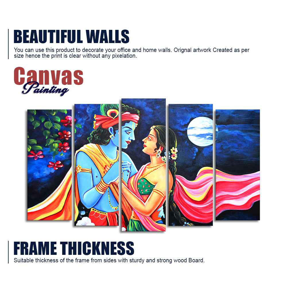 Love of Lord Radha Krishna Canvas Wall Painting Set of Five