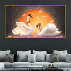 Love Swan Pair Crystal Glass Painting for Romantic Wall Art Décor
