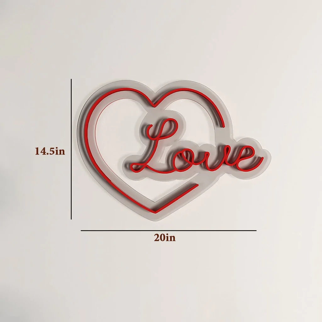 Love Text in Heart Neon LED Light