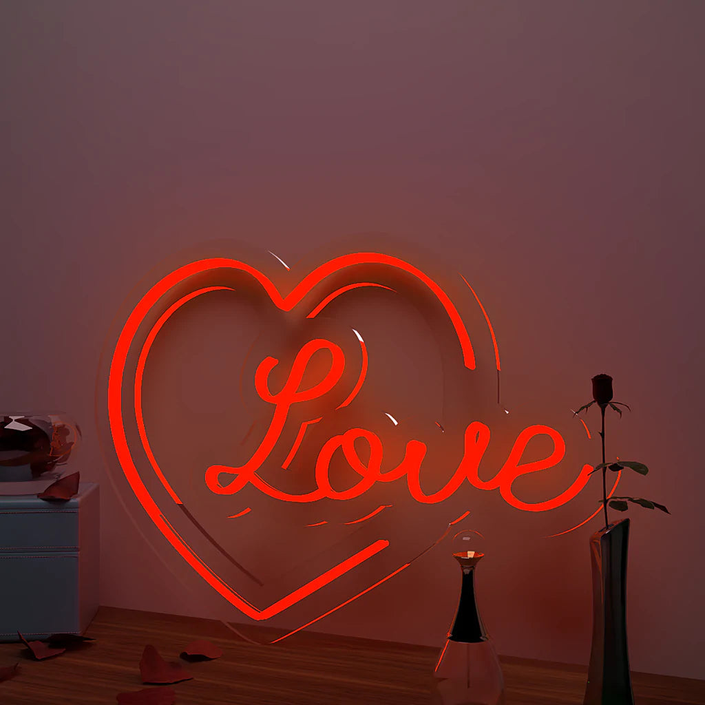 Love Text in Heart Neon LED Light