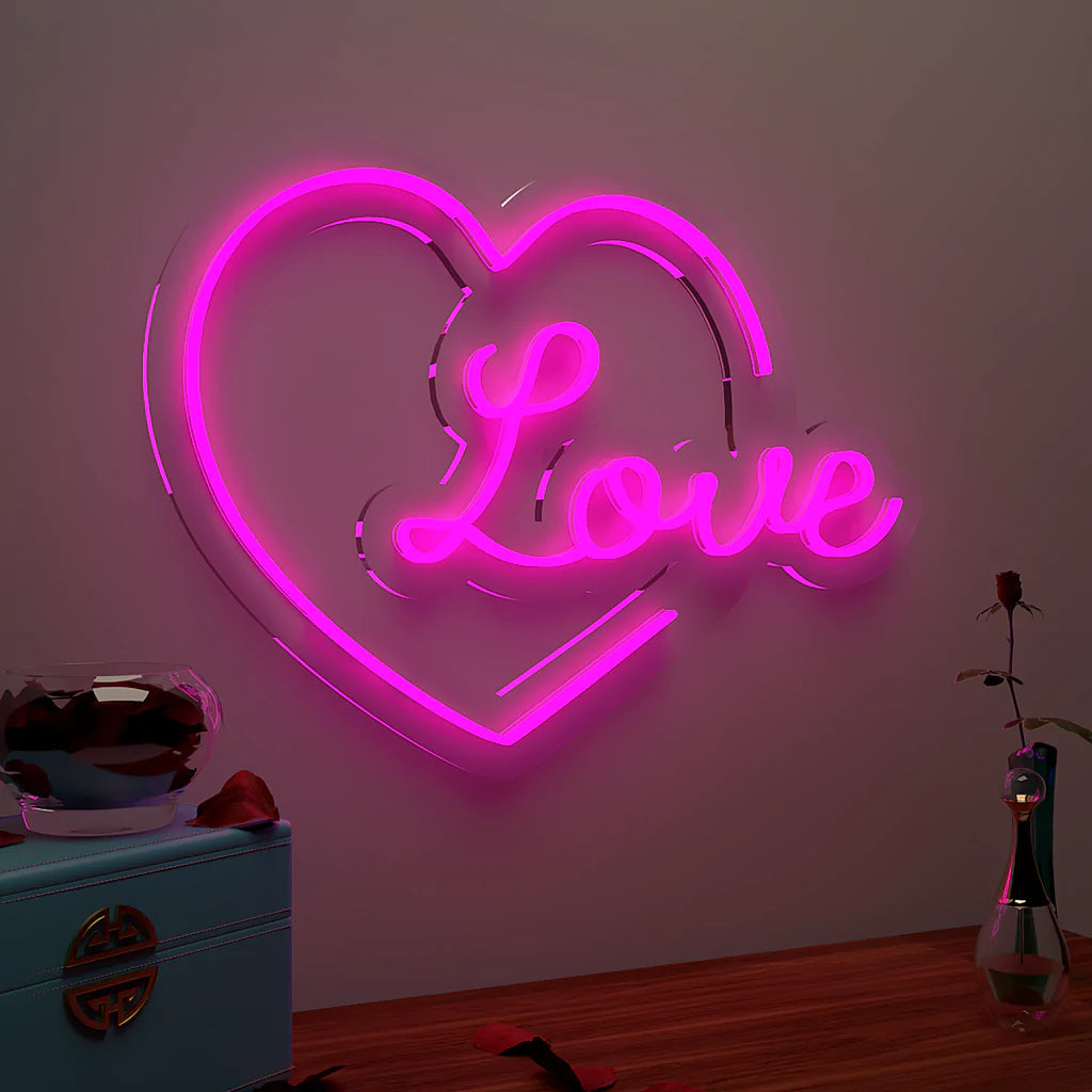 Love Text in Heart Neon LED Light