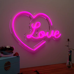 Love Text in Heart Neon LED Light