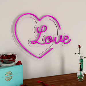 Love Text in Heart Neon LED Light