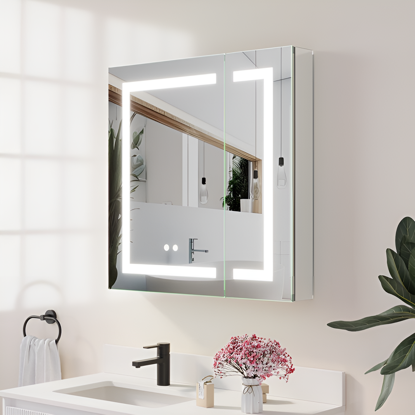 LumeView Dual Door Smart Touch Vanity with Storage Cabinet Mirror