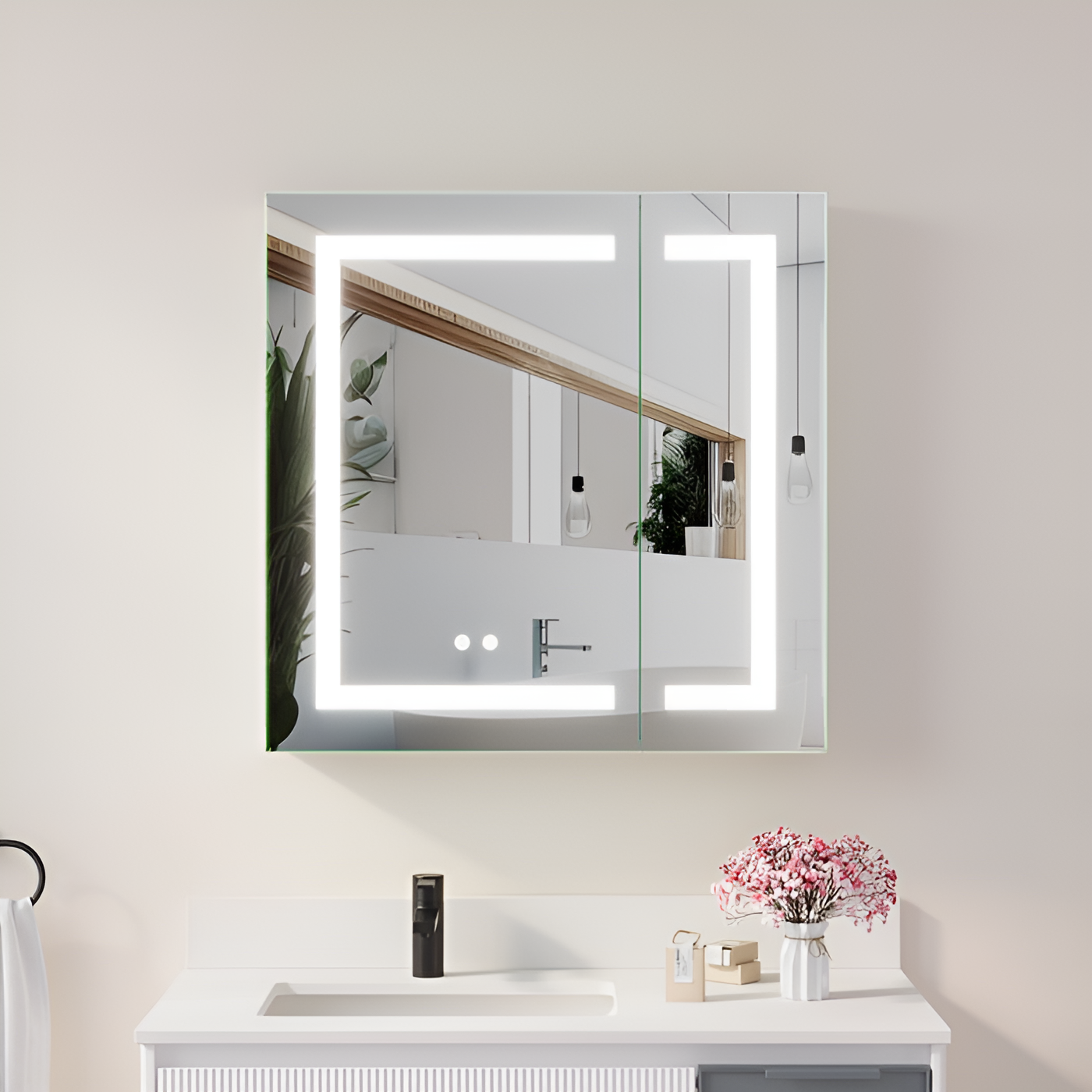LumeView Dual Door Smart Touch Vanity with Storage Cabinet Mirror