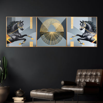 Luminescent Equine Charms Crystal Glass Premium Painting Set of 3