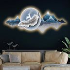 Luminous Deer & Feather Mountain Crystal Glass Backlit LED Painting