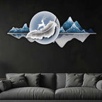 Luminous Deer & Feather Mountain Crystal Glass Backlit LED Wall Art