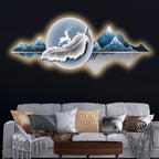 Luminous Deer & Feather Mountain Crystal Glass Backlit LED Wall Art