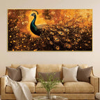 Luminous Peacock with Gilded Splash Feathers Canvas Wall Painting