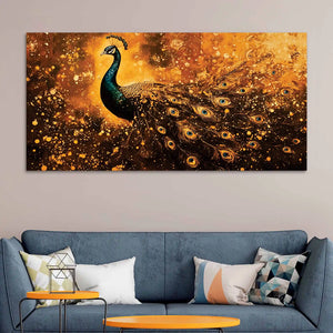 Luminous Peacock with Gilded Splash Feathers Canvas Wall Painting