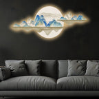 Lunar Mountains Full Moon Crystal Glass Backlit LED Painting