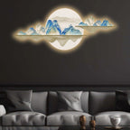 Lunar Mountains Full Moon Crystal Glass Backlit LED Wall Art