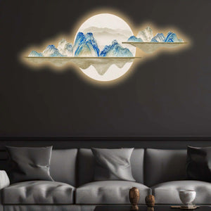Lunar Mountains Full Moon Crystal Glass Backlit LED Wall Art