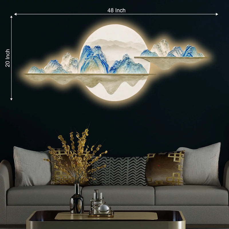 Lunar Mountains Full Moon Crystal Glass Backlit LED Wall Art