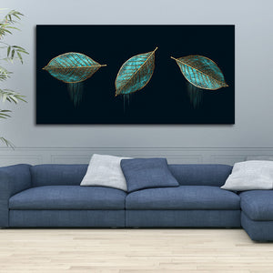 Luxurious Abstract Art of Modern Green Leaves Premium Wall Painting