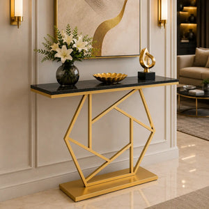 Luxurious Contemporary Console Table In Hexagonal Design with Black Marble