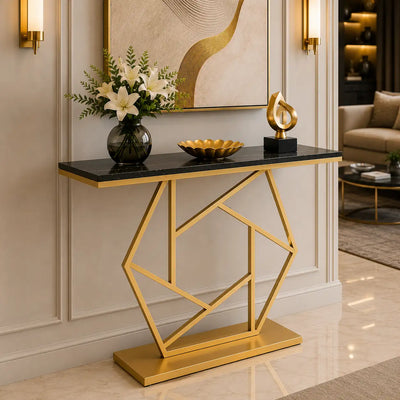 Luxurious Contemporary Console Table In Hexagonal Design with Black Marble