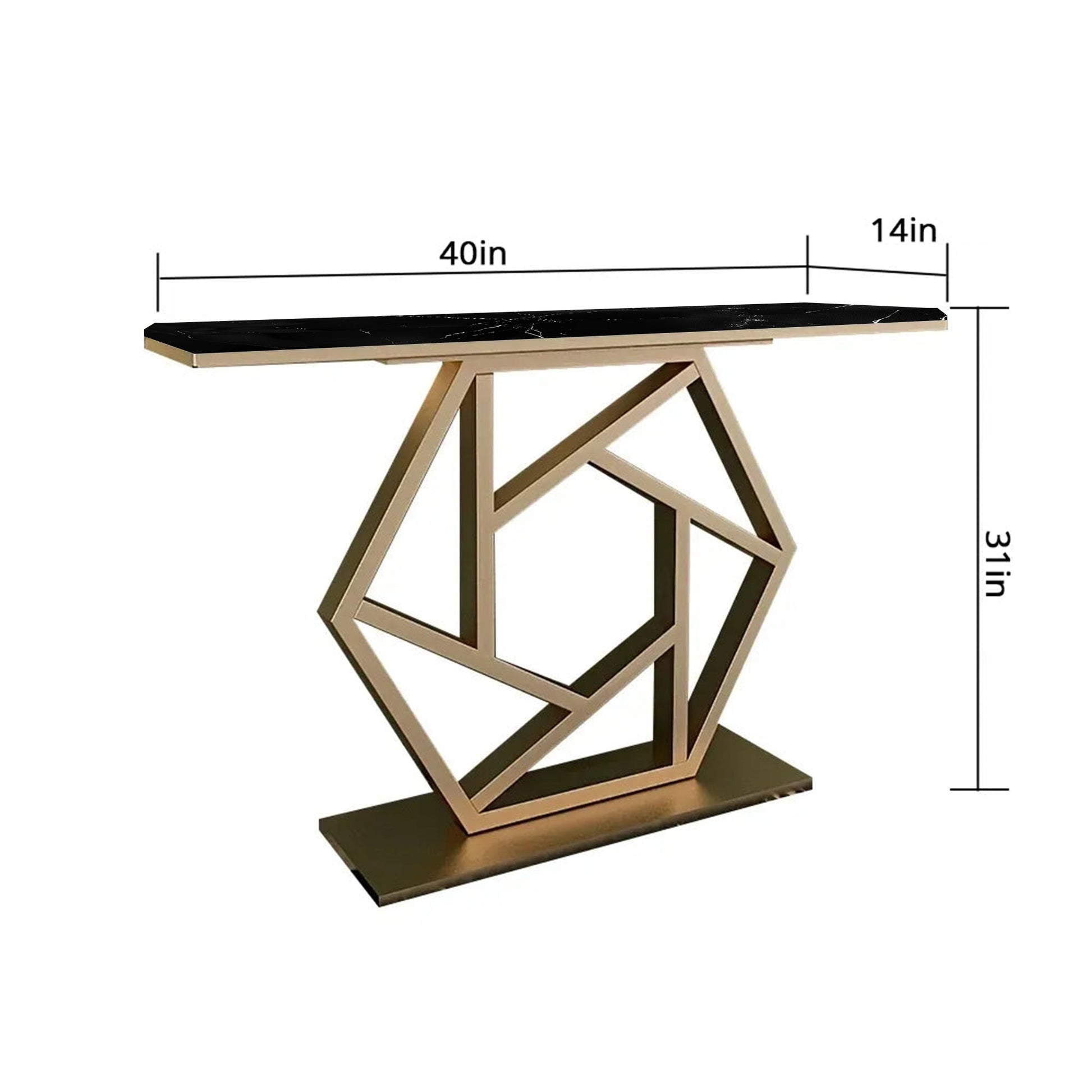 Luxurious Contemporary Console Table In Hexagonal Design with Black Marble