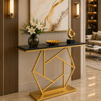 Luxurious Contemporary Console Table In Hexagonal Design with Black Marble
